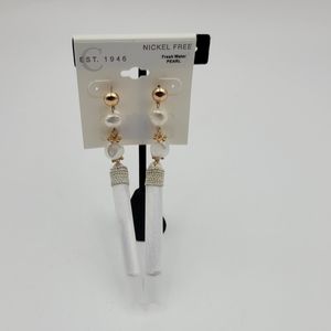 Fresh water pearl white tassel earrings nickel free